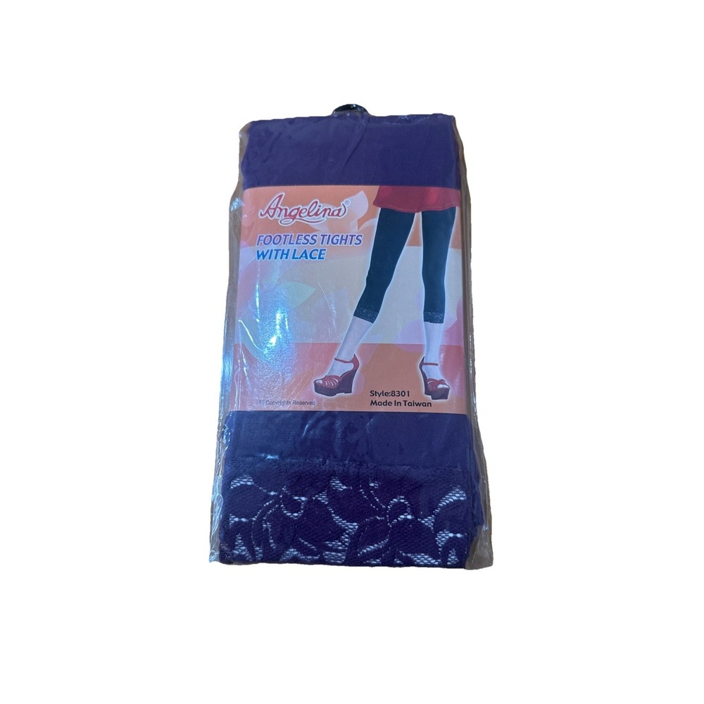 WOMEN'S ANGELINA  Purple CAPRI TIGHTS WITH LACE ONE SIZE NEW IN PACKAGE